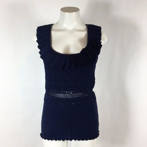 Catherine Malandrino blue crochet top L